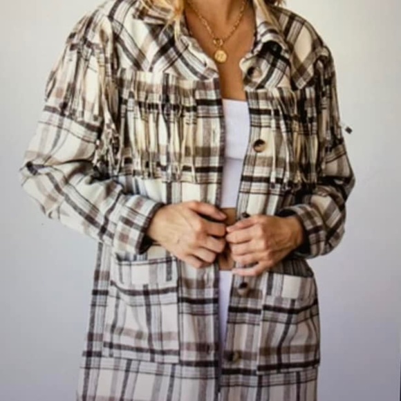 Plaid Fringe Shacket - Picture 1 of 2